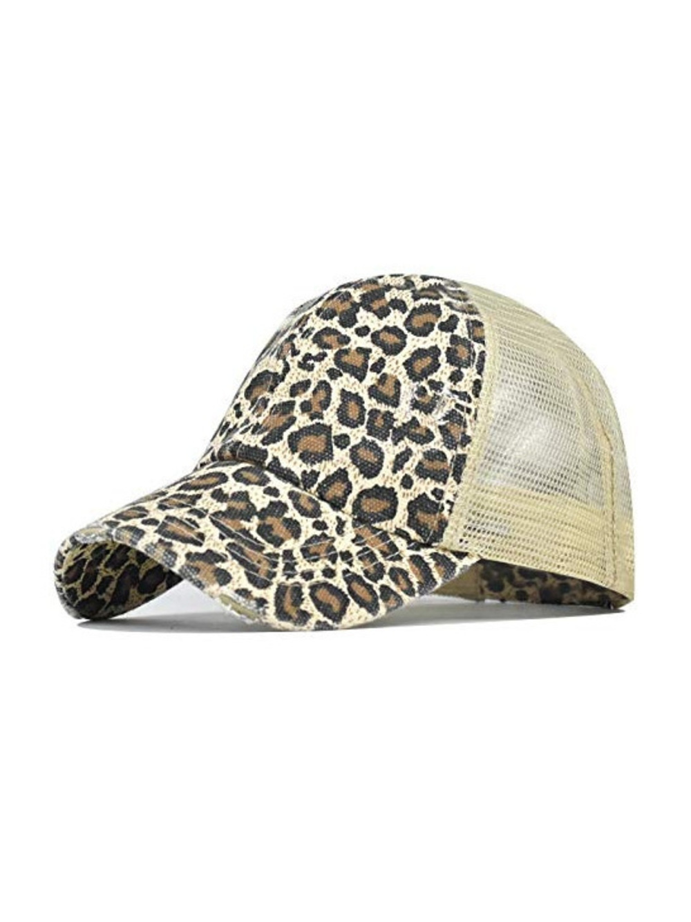 Criss Cross Hat Washed Distressed Baseball Cap Ponytail Hat | Leopard | Size OS